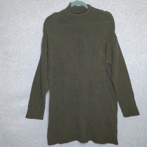 90's Hunter Club‎ Sweater Dress Tunic Olive Green Knit Mock Roll Neck M Y2K USA